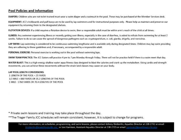 Outdoor Pool Schedules Jewish Community of Louisville